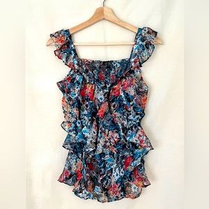 GUESS Floral Print Ruffle Top